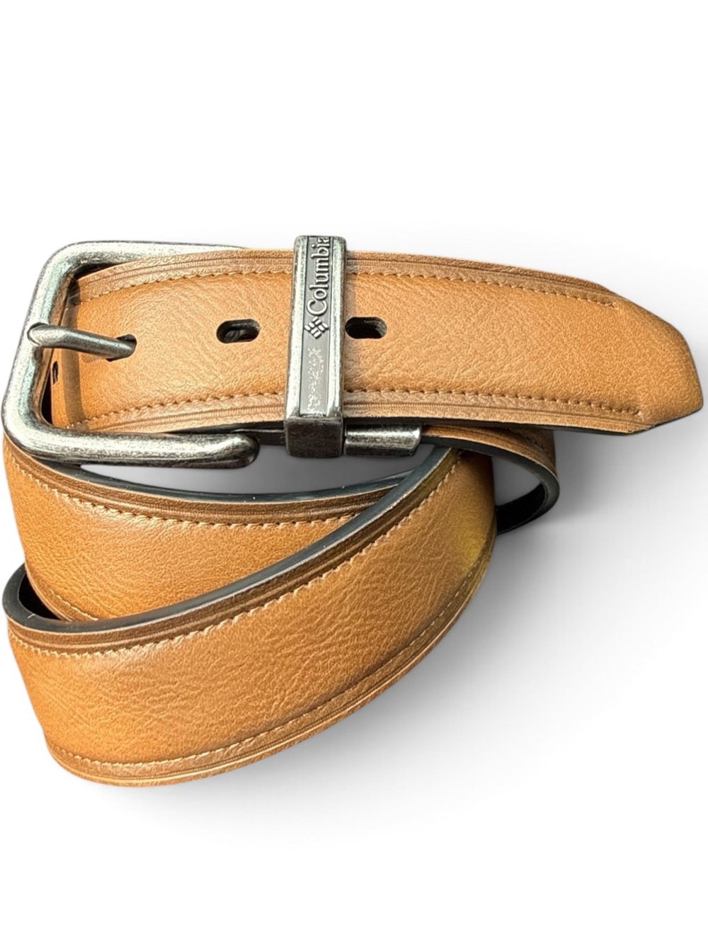 Mens Columbia Tan Leather Belt with Silver Buckle Size Medium 34-39”